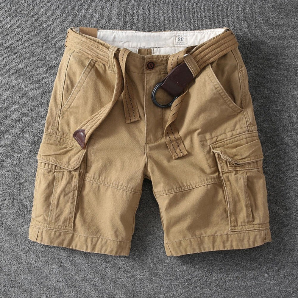 Mens Cargo Shorts 100% Cotton Combat Knee Length Summer Pants Loose Fit Short