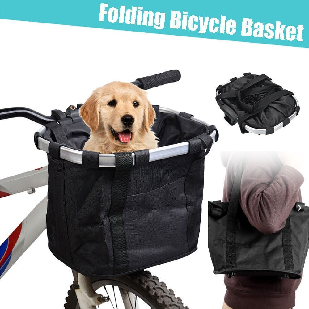 Bicycle Front Basket Foldable Bike Handlebar Bag Pet Carrier Frame Storage Pack