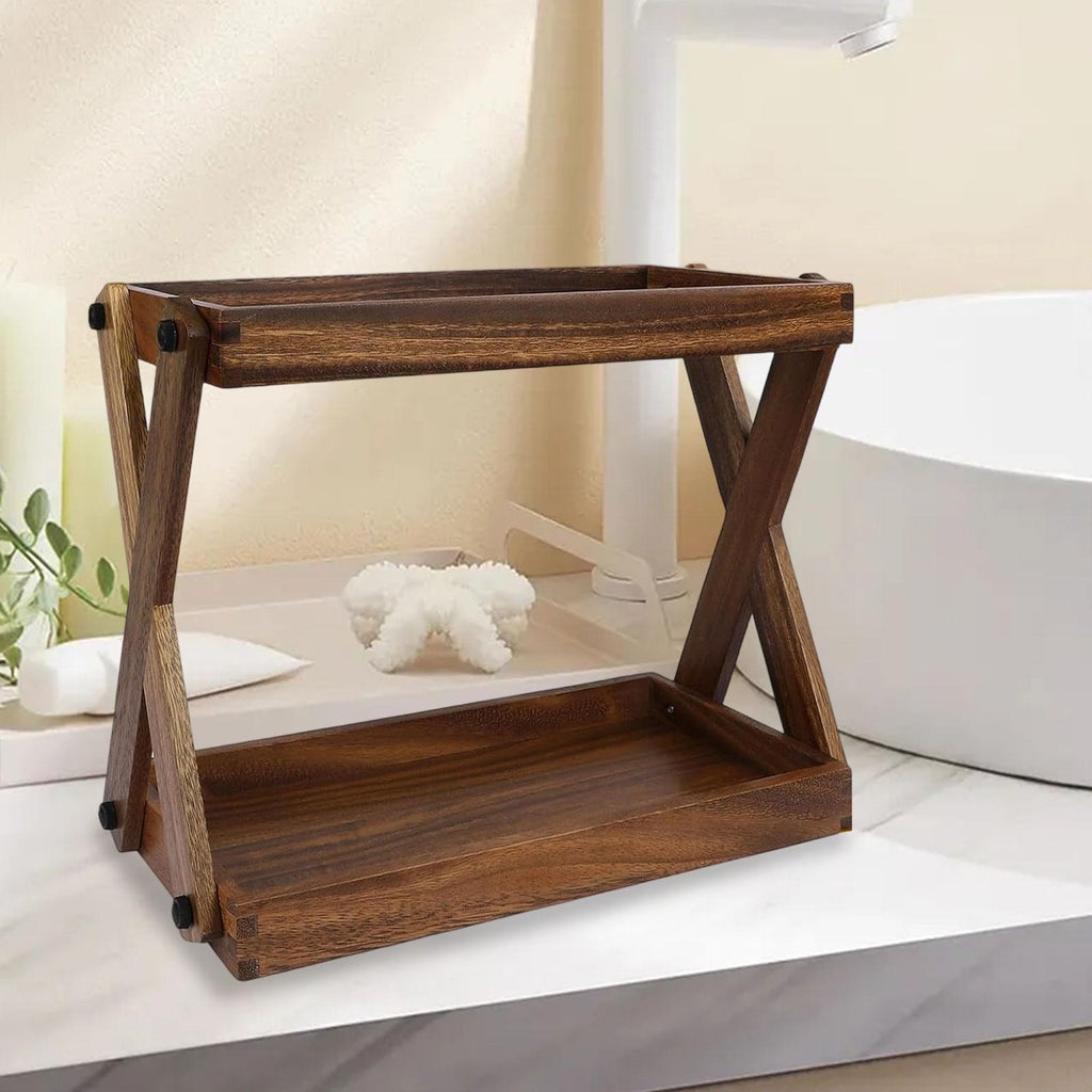 Wood Countertop Shelf Sturdy Rustic Wooden Shelf for Kitchen Bedroom Office