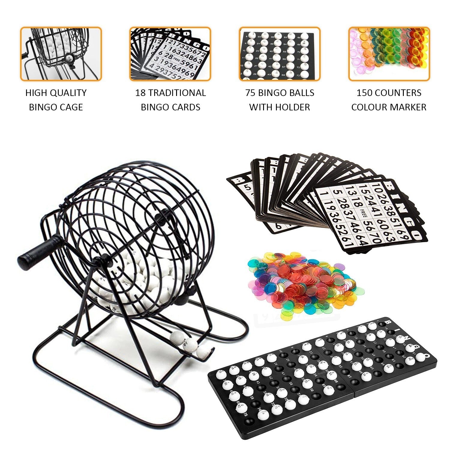 Traditional Bingo Set Wire Cage Bingo Ball Lotto Game Party Card Marker Ticket