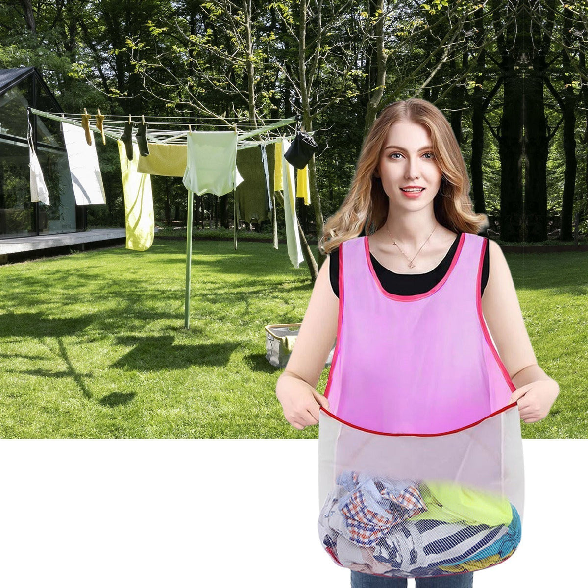 Portable Clothes Drying Apron Laundry Apron With Large Pouch For Women