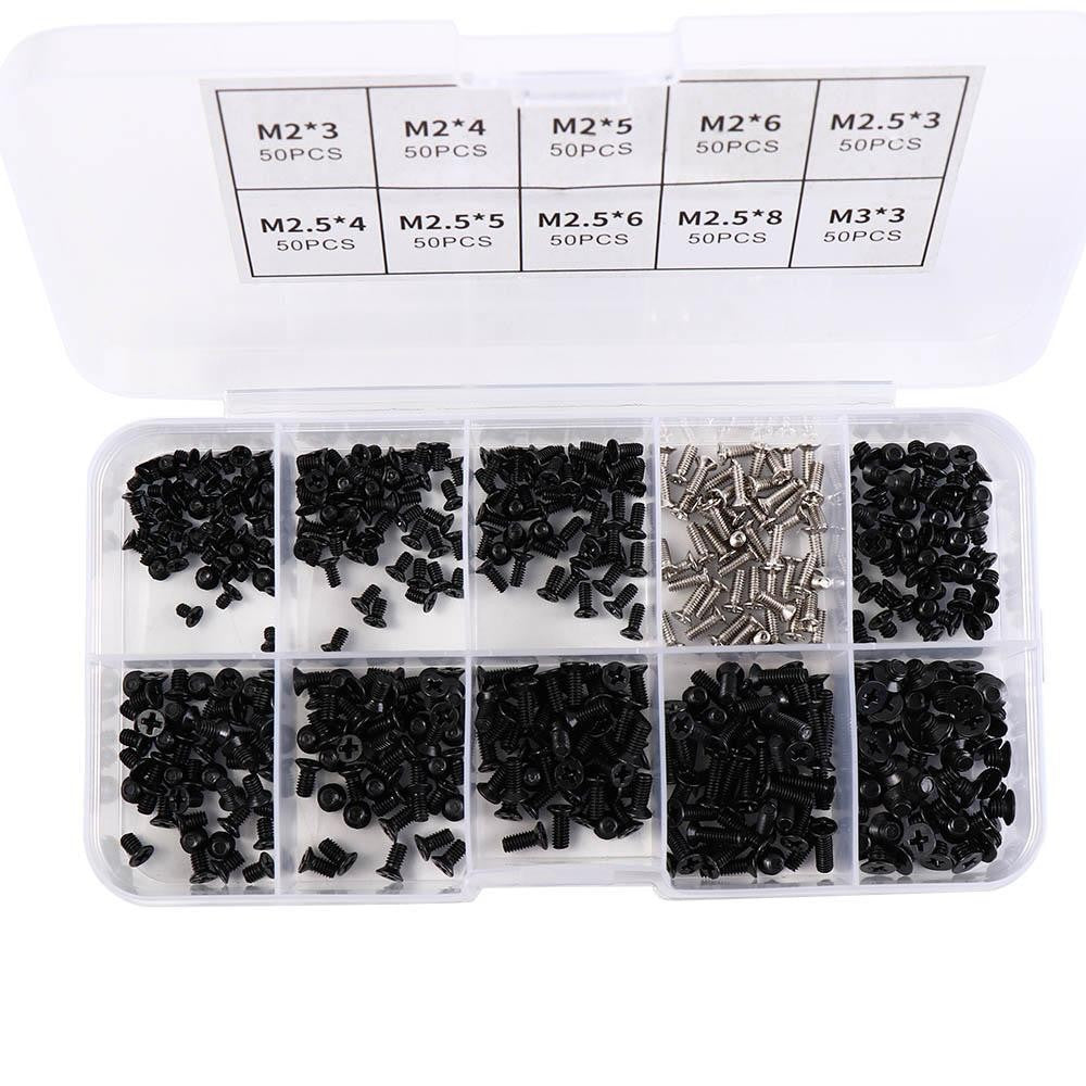 500Pcs HDD Screws Assortment Kit Carbon Steel Laptop Screws Set M2 M2.5 M3