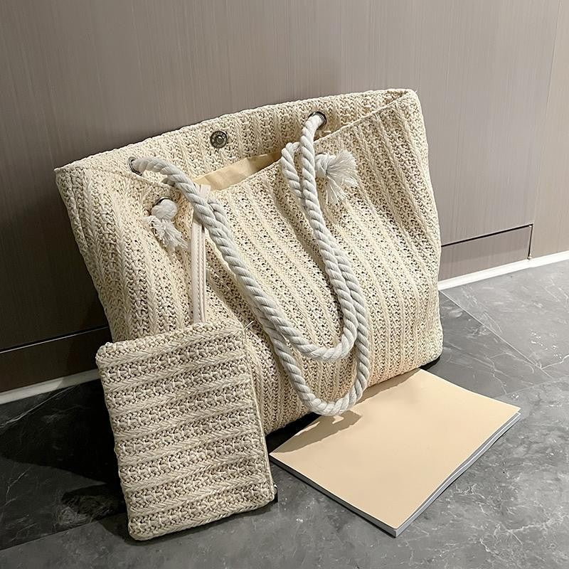 Summer Straw Woven Tote Bag Women Large Capacity Beach Shoulder Handbag.*