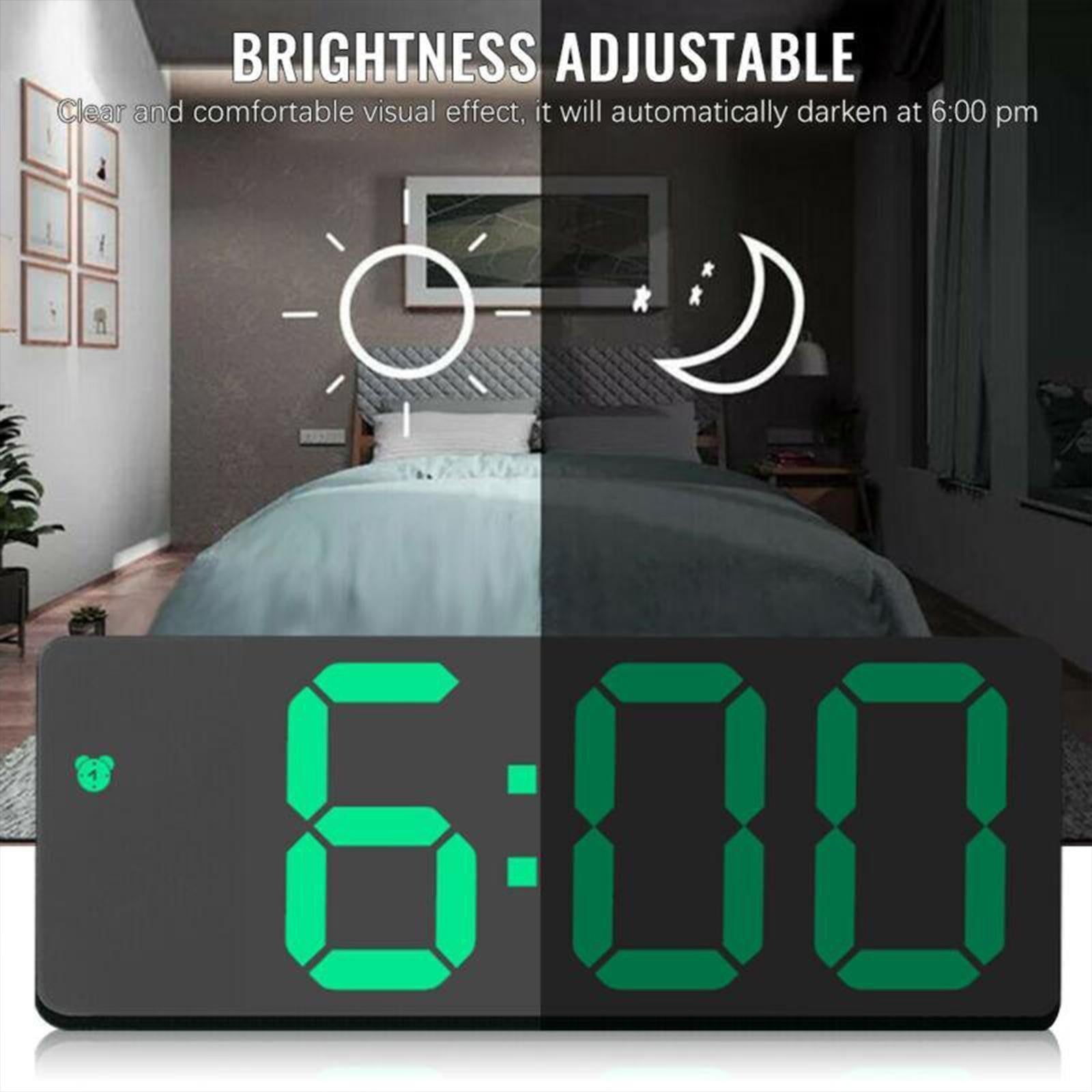 Digital LED Desk Alarm Clock Large Mirror Display USB Snooze Temperature Mode UK