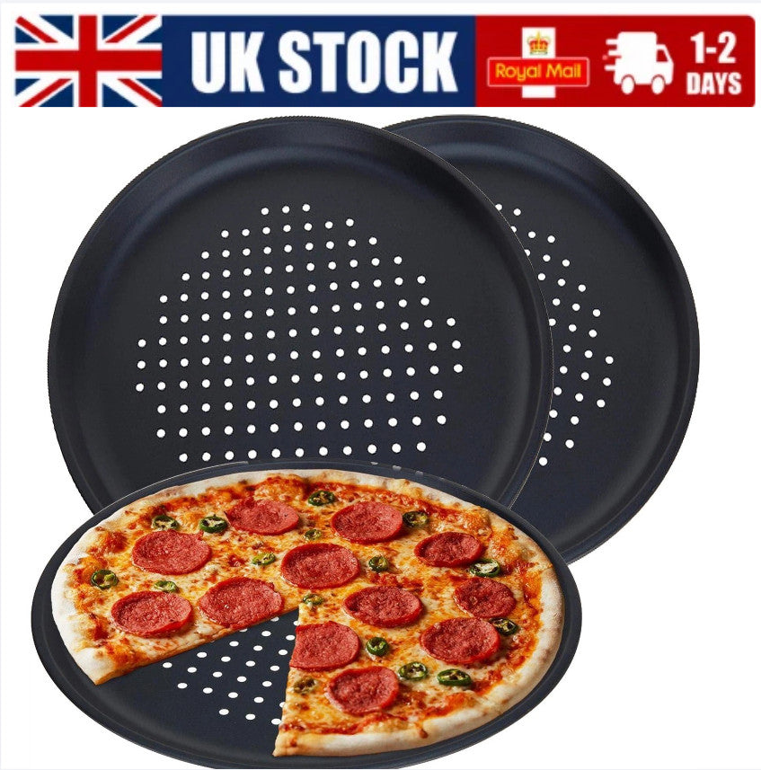 3x12.6" Large Non Stick Pizza Tray Baking Round Oven Tray Carbon Steel Pizza Pan
