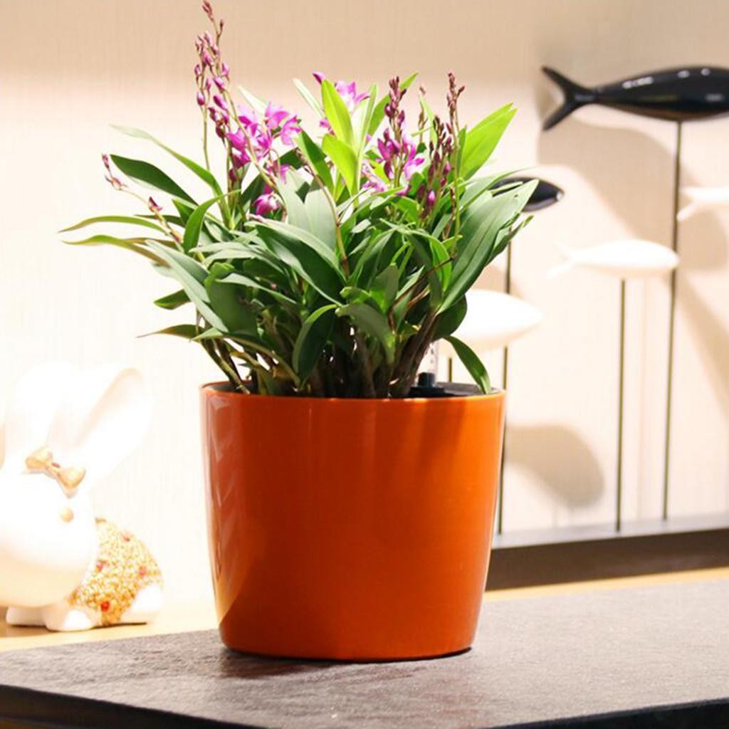 Round Self-watering Plant Flower Pot with Water Level