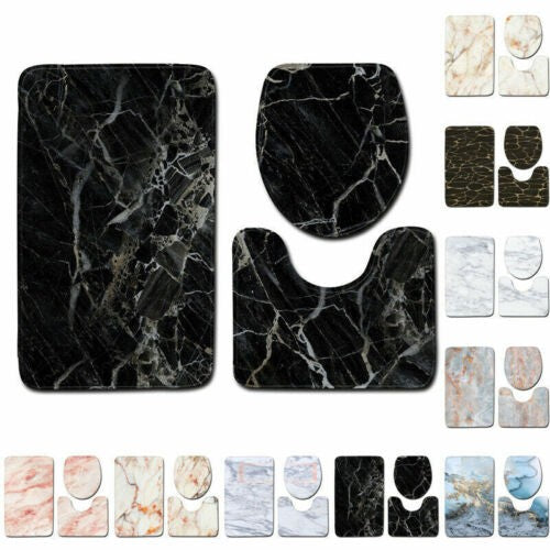 3-Piece Bathroom Bath Mat Contour Rug Set with Toilet Lid Cover Home Decoration