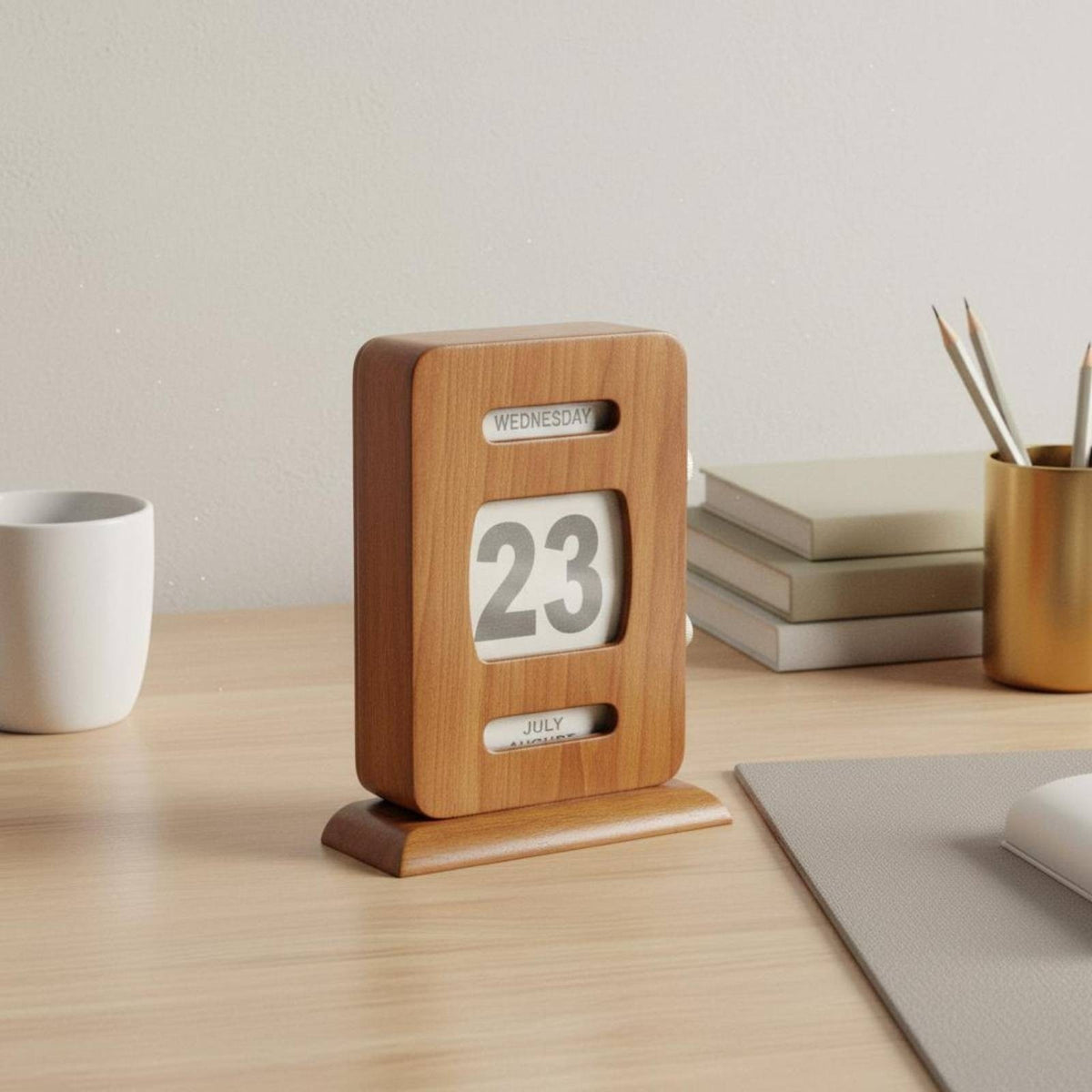 Retro Perpetual Calendar Reusable Wooden Desk Calendar Handmade Look for Office