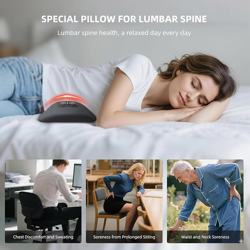 Heated Back Massager Lumbar Support Pillow with Vibration Lower Back Waist UK