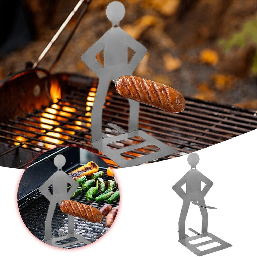 1-4PCS Funny Hot Dog Holder Standing Man Grill Rack Foldable Roaster BBQ Tool