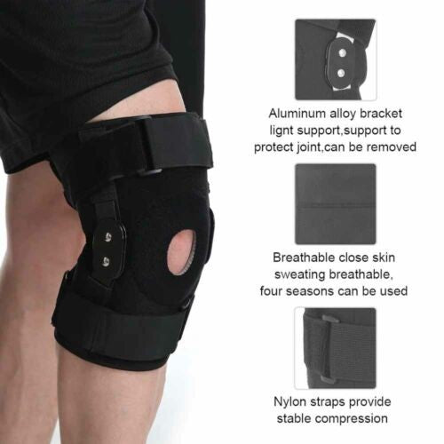Hinged adjustable neoprene knee support brace with unique strap design