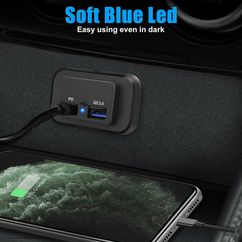Car DC 12V-24V PD Type C USB Port Fast Charger Socket Power Outlet Panel Charger