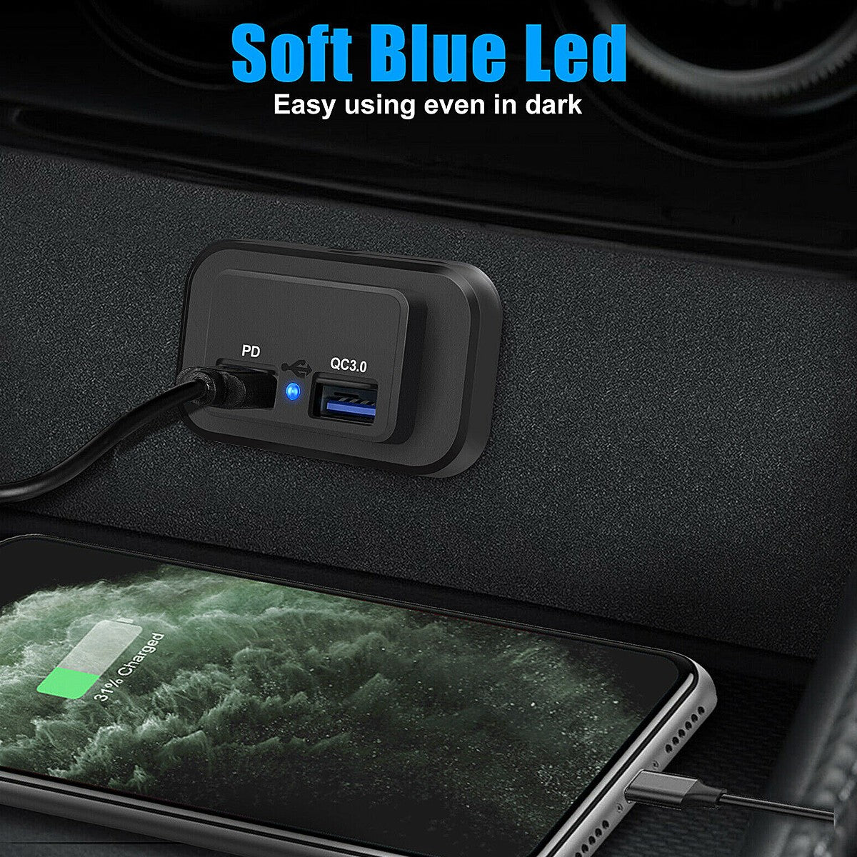 Car DC 12V-24V PD Type C USB Port Fast Charger Socket Power Outlet Panel Charger