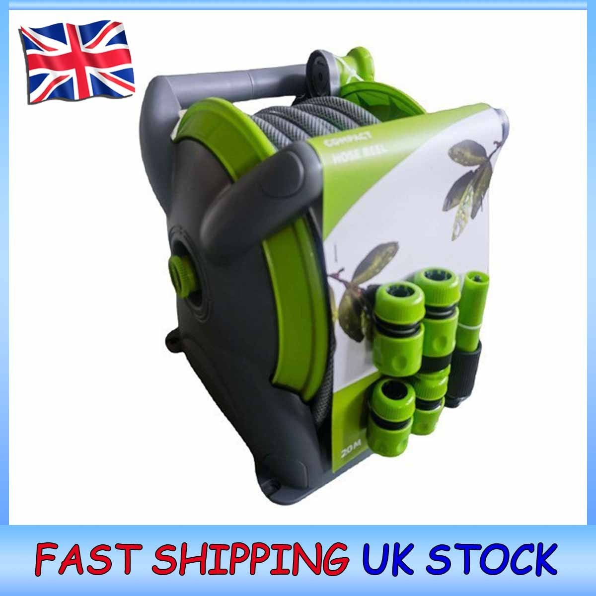 Compact Garden Hose Reel Tough Water Pipe Standing Wall Mounted Fittings 20M