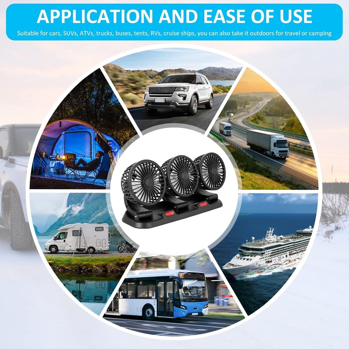 USB Double Car Fan 2 Speed 360° Quiet Mini Cooling Fan for SUV Truck Office