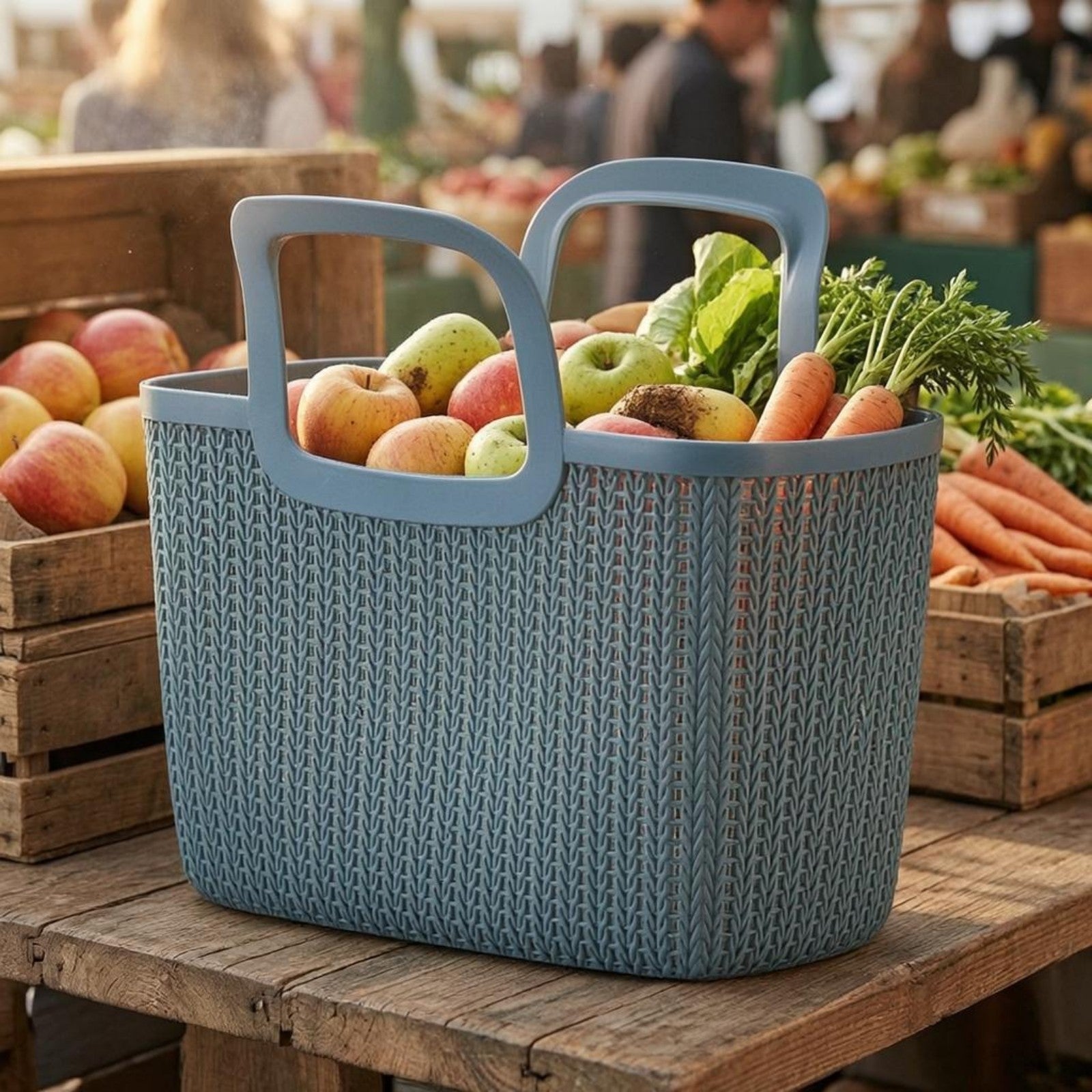 Rectangular Woven Basket Ventilated Plastic Hand Basket Deep