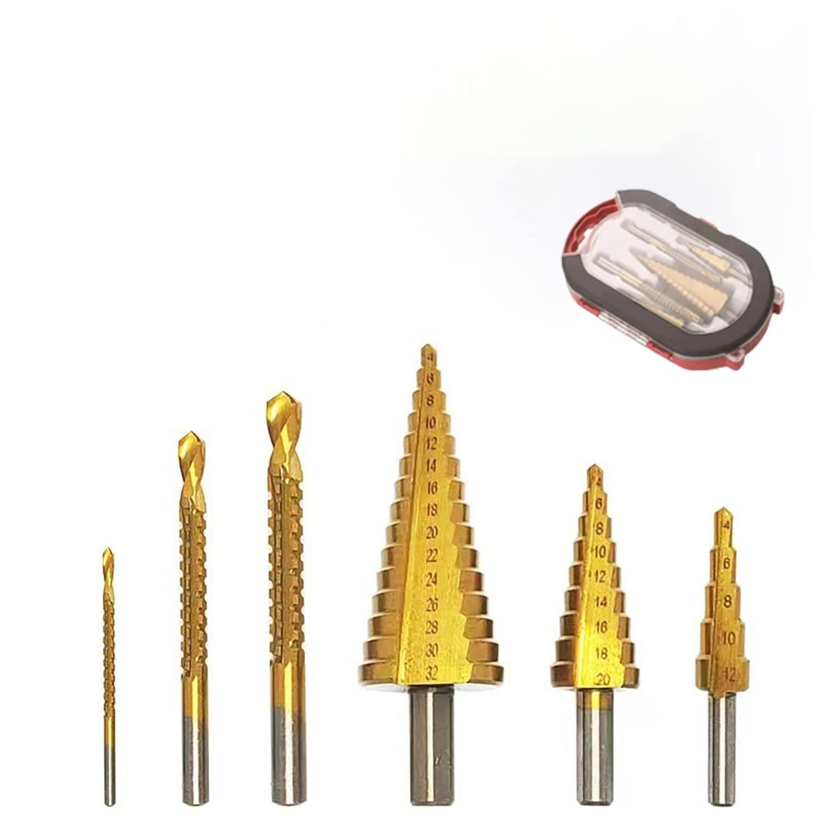 6PCS 4mm-32mm Spiral Step Cone Drill Metal Hole Cutter Titanium Nitride Coat UK