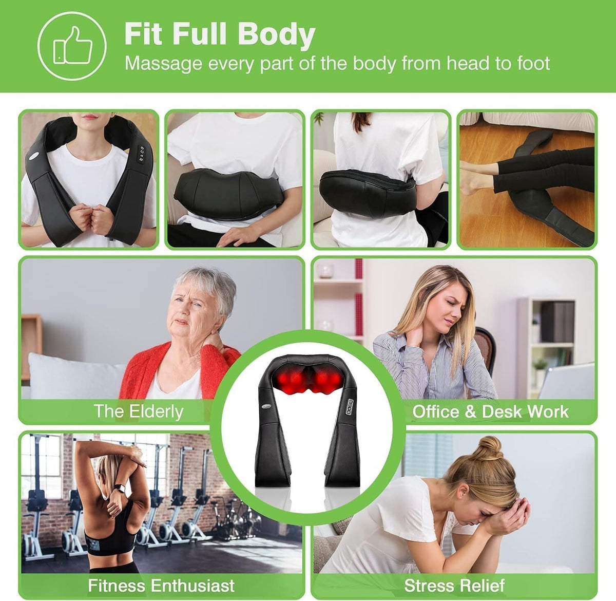 🔥Neck & Shoulder Massager Heated Back Body Massager Deep Tissue Electric Pillow