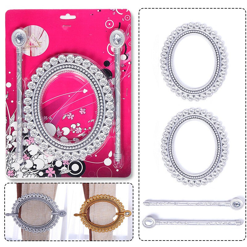 2x Curtain Tie Buckle Ring Clips Tie-Backs Buckle Holder Drapery Curtain Brooch