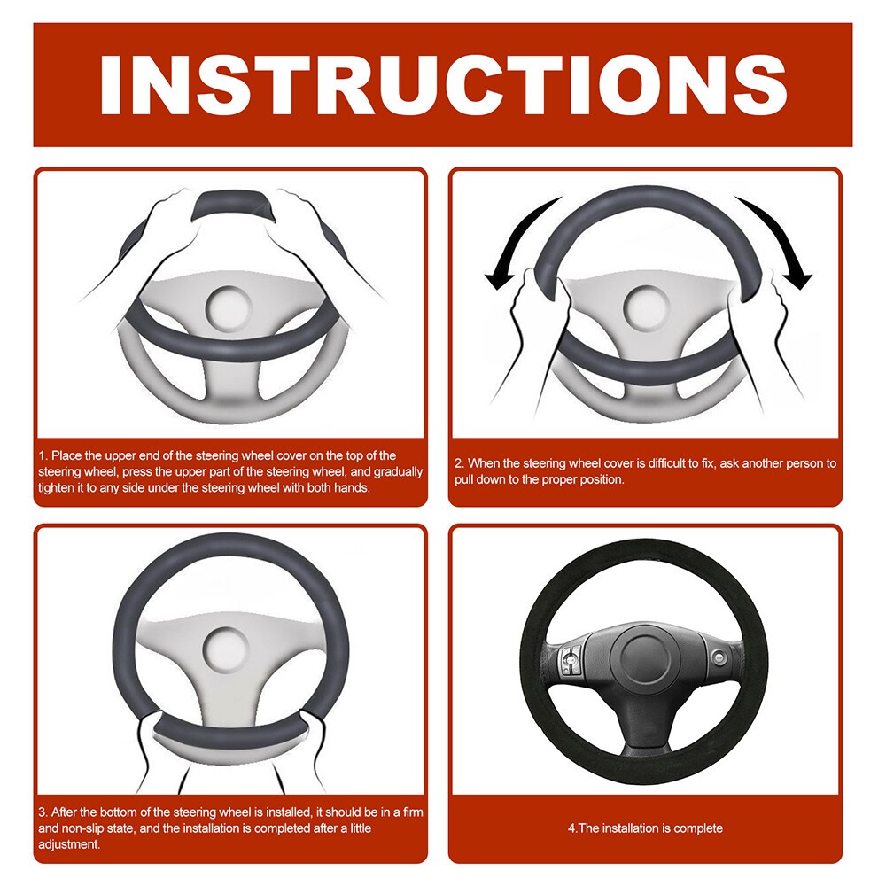 12V Universal Heated Car Steering Wheel Cover Protector Winter Hand Warmer 38 CM