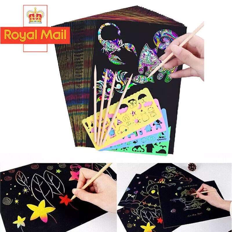 50 Sheets Scratch Art Black Magic Scratch Art Paper Boards for Kids Girls Boys