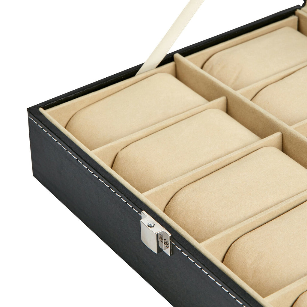 MENS 6 10 12 GRIDS PU LEATHER WATCH DISPLAY CASE COLLECTION STORAGE HOLDER BOX