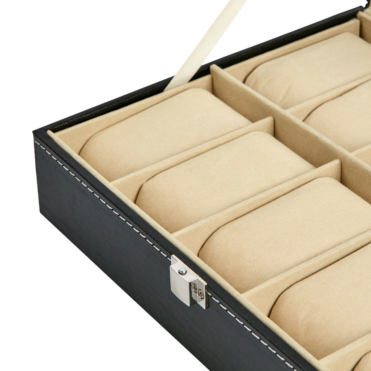 MENS 6 10 12 GRIDS PU LEATHER WATCH DISPLAY CASE COLLECTION STORAGE HOLDER BOX