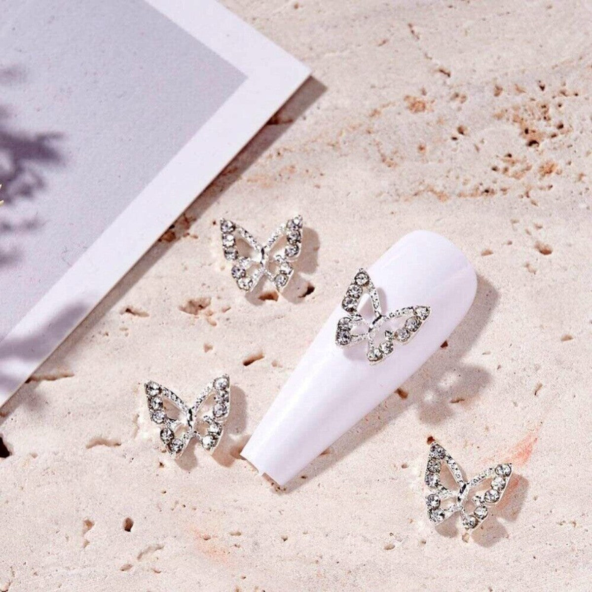 10pcs 3D Alloy Butterfly Nail Charms, Butterfly Nail Gems Nail Rhinestones Shiny