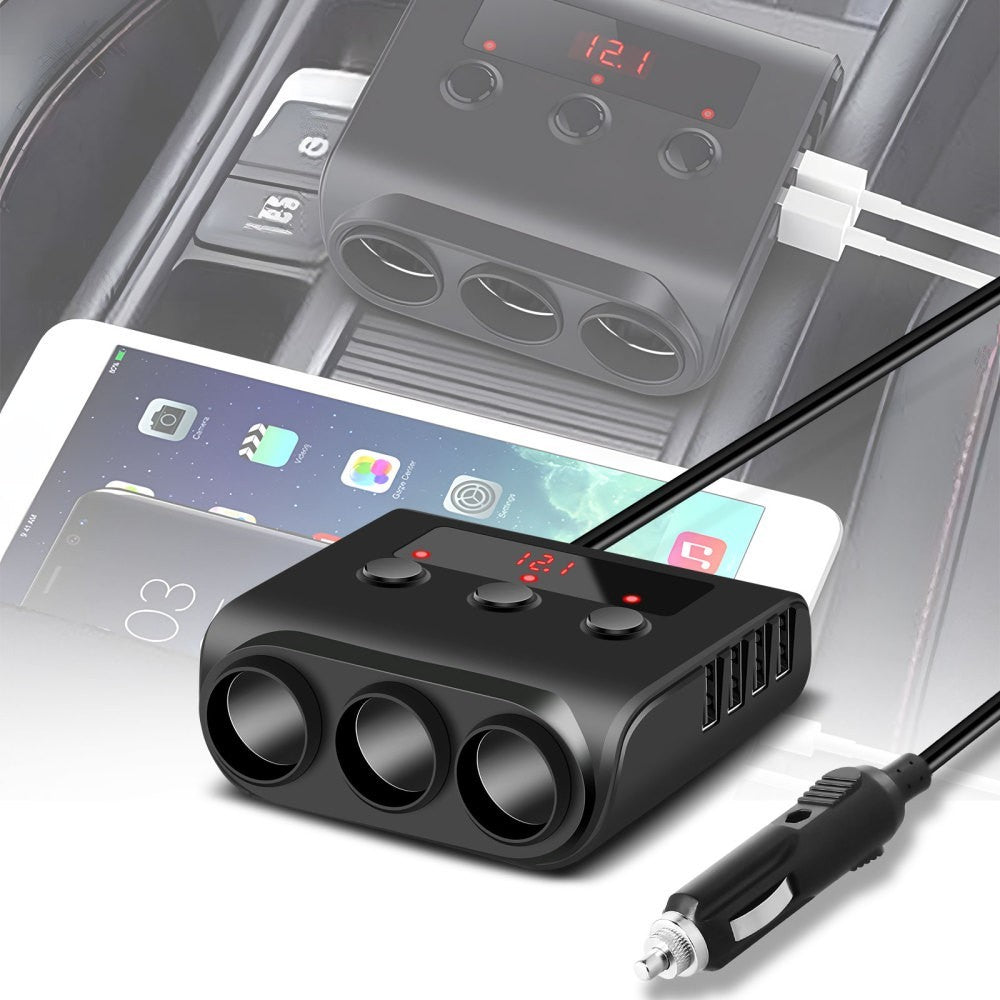 3 Way Cigarette Lighter Socket Splitter 12V 24V 4 USB Plug Multi Charger Adapter