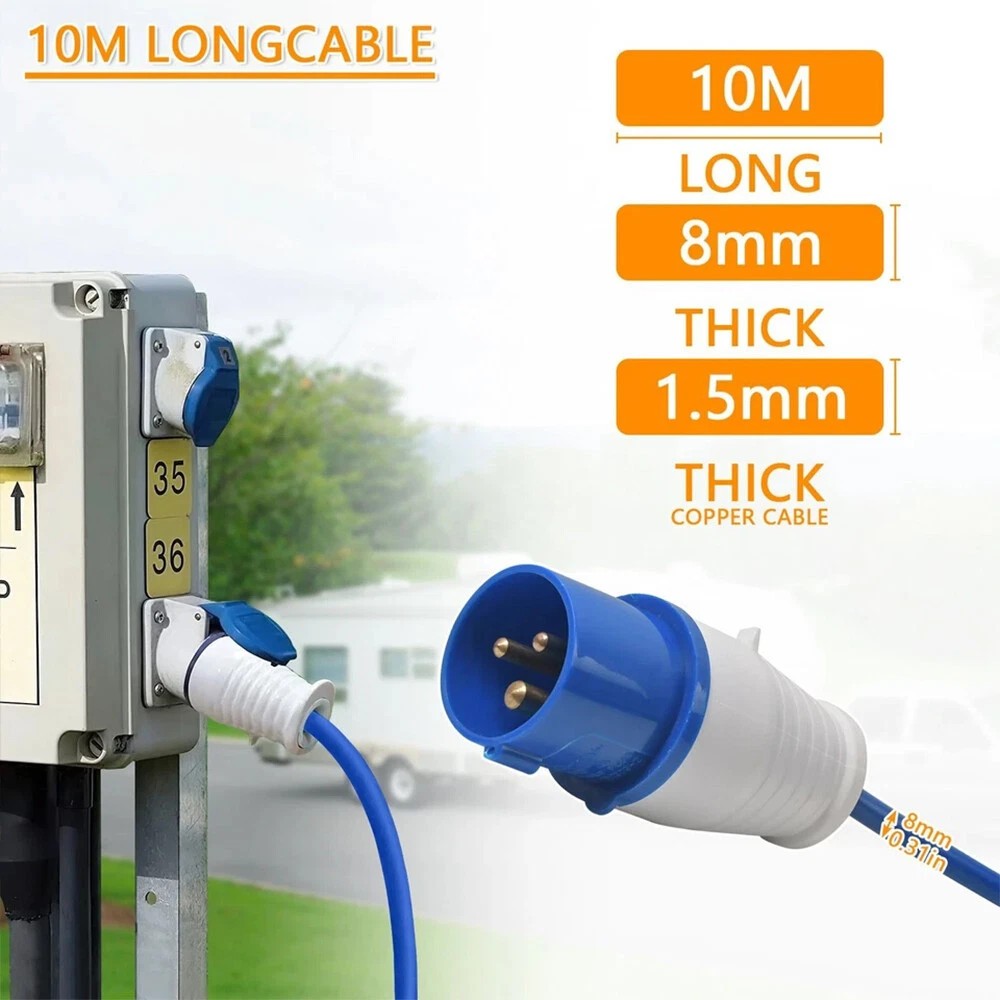 CARAVAN MOTORHOME CAMP SITE HEAVY DUTY 16A 240V MAINS HOOK UP CABLE LEAD UK MADE