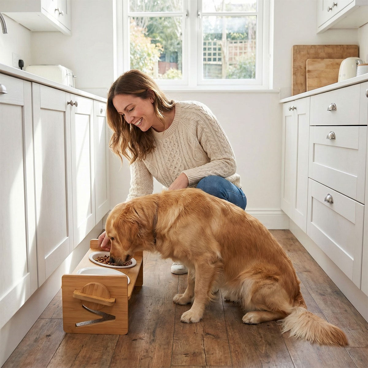 Elevated Double Bowl Pet Feeder, Adjustable Raised Stand Food Bowl for Dog Cat