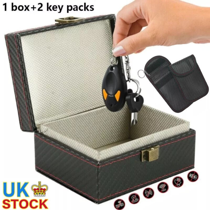 Faraday Box and 2 Large RFID Blocking Pouches Car Key Signal Blocker Anti Theft