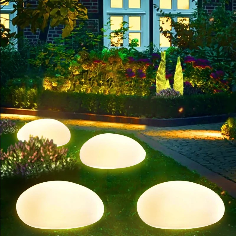 Solar 4LED Pebbles Lights Outdoor Waterproof - Solar Rocks Garden Stone Light1pc