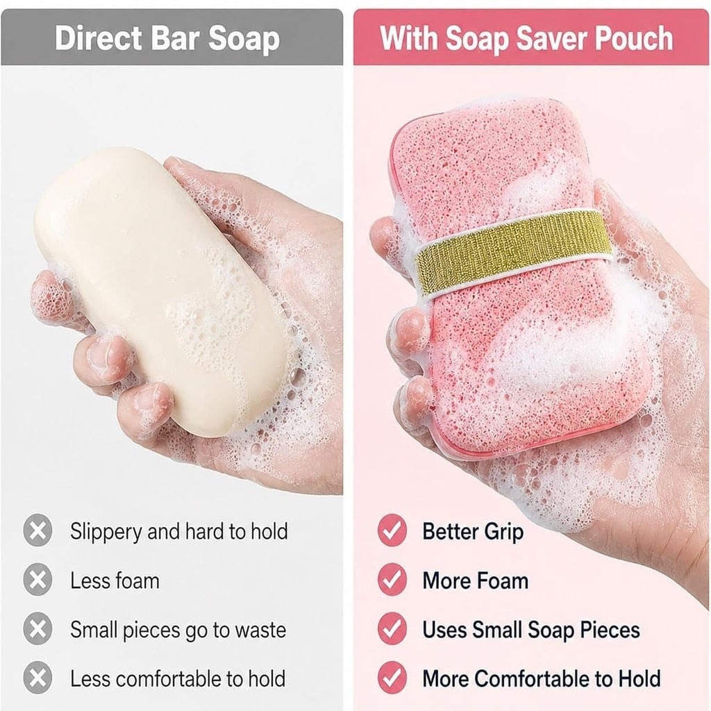2 Pack Sponge Soap Saver Pouch Bar Soap Scrubber Bag Bath Exfoliating Shower