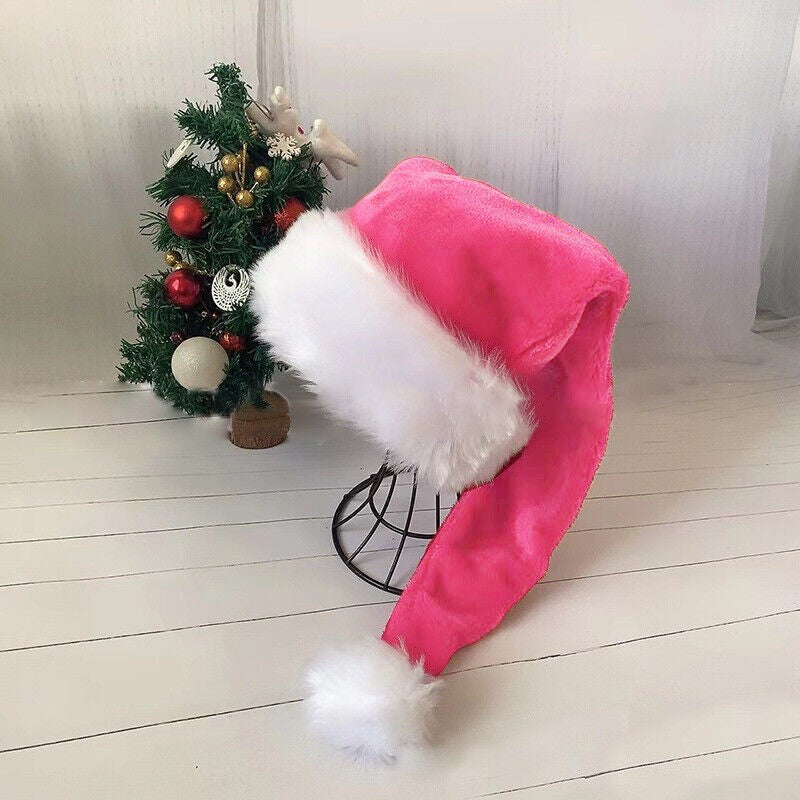 Plush Long Claus Cap New Christmas Hat Pompom Adult Long Santa Costume Xmas