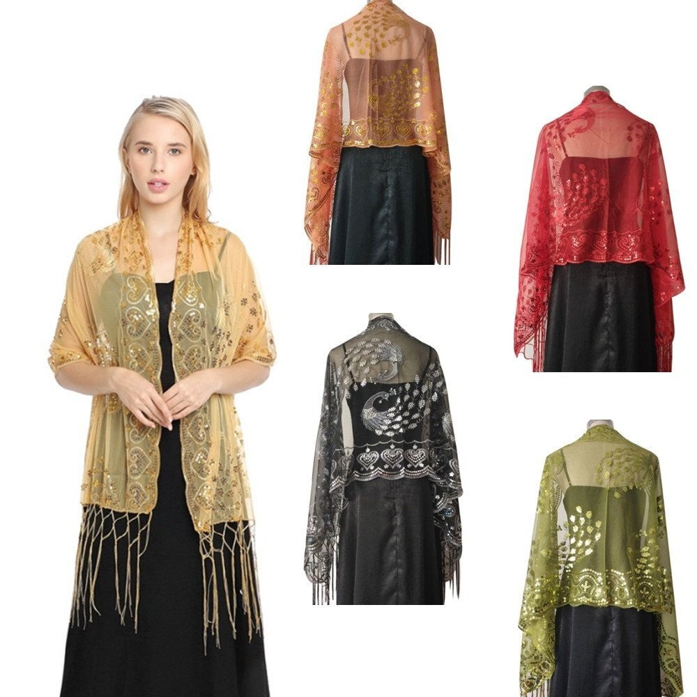 Premium Embroidered Wraps Wedding Shawl Scarf Pashmina Evening Sequin Stole