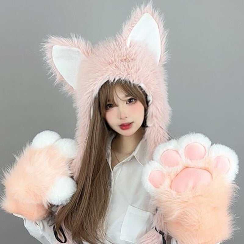 Fluffy Plush Fox Ears Headwear Warm Hat Lolita Girl Costume Party Hat Cosplay