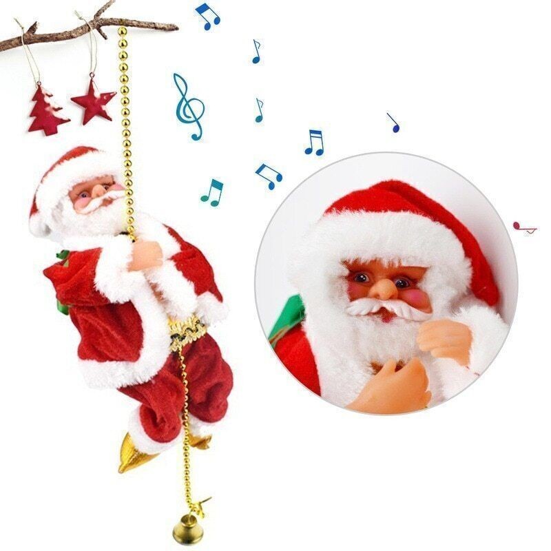 Electric Climbing Ladder Santa Claus Christmas Xmas Music Figurine Party Decor