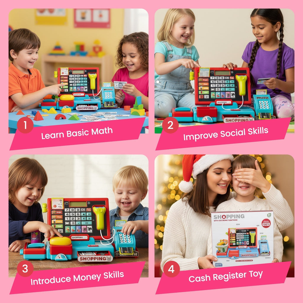 Kids Cash Register Toy Pretend Play Store Set With Real Calculator