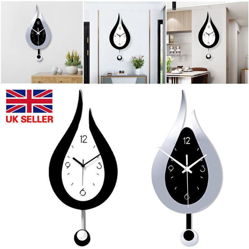 Modern Pendulum Waterdrop Wall Clock Wall Hanging Silent Clock Home Deco Acrylic