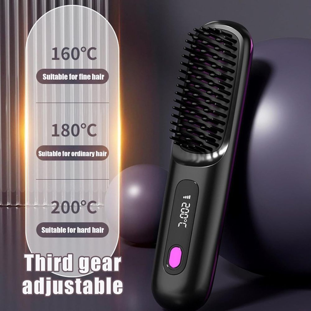 Glow Wave Heated Brush  LED Screen & USB Charging 3 Heat Settings for Short Hair