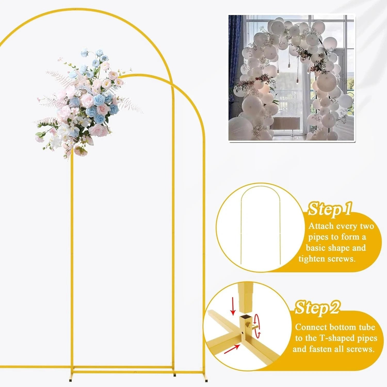 6.6FT Metal Wedding Arch Backdrop Stand Doorway Flower Frame Party Event Decor