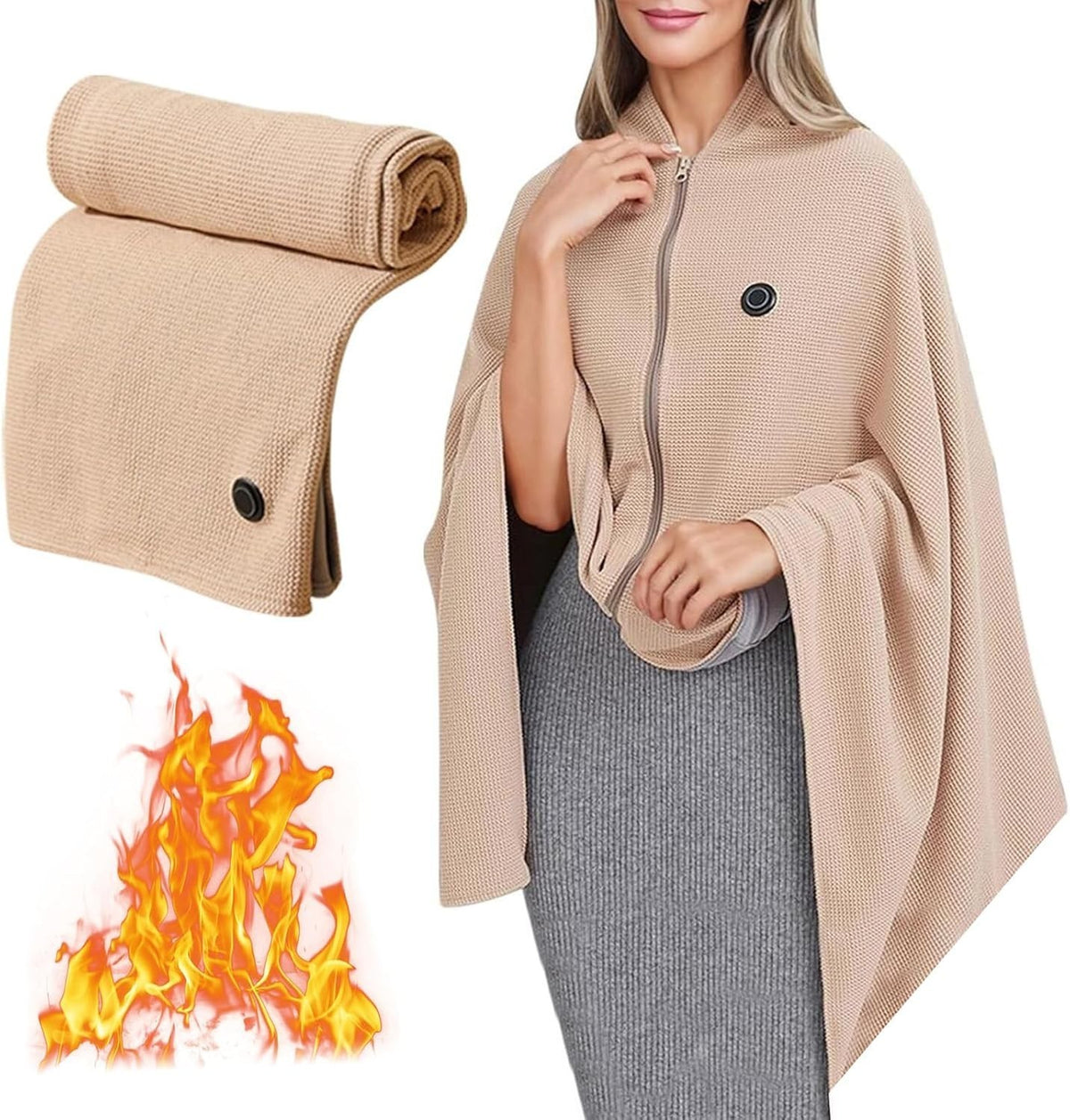 Portable Heated Shawl,Portable Heated Blanket Wrap Shawl Women,15s Fast Heating