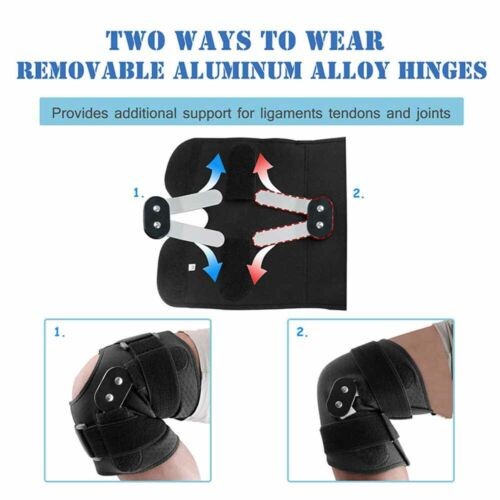 Hinged adjustable neoprene knee support brace with unique strap design
