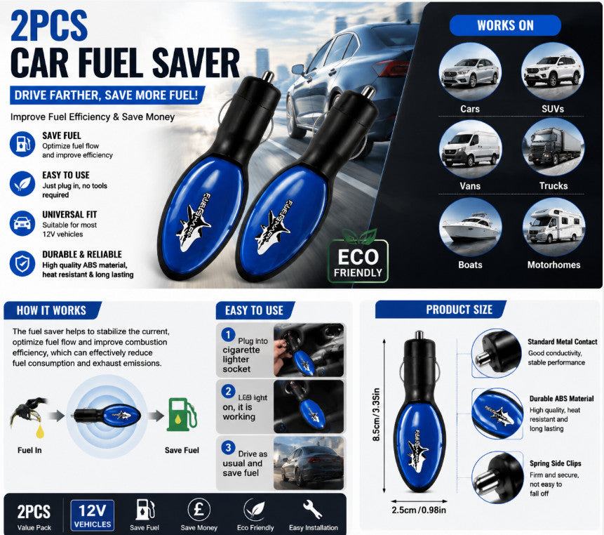 2PCS Car Fuel Saver Device Fuel Saving Economizer Petrol Diesel Gas Saver