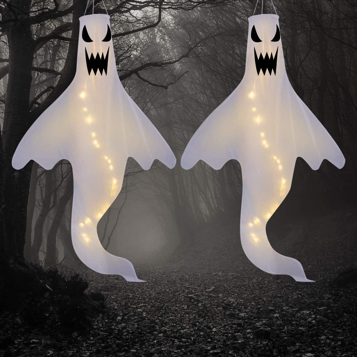 LED Light Ghost Windsock Halloween Decor Garden Props Party Home Hanging