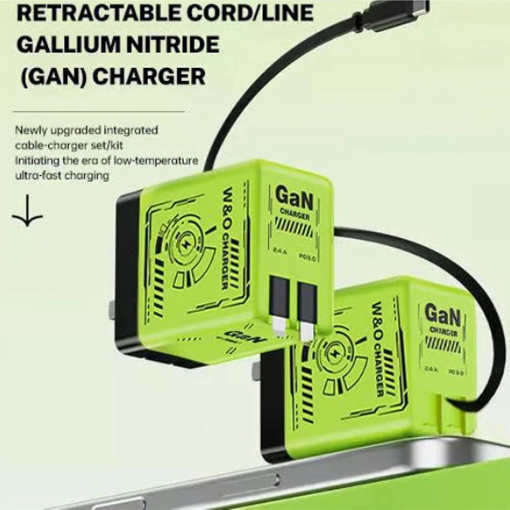 W&O 120W 2 in 1 GaN Wall Charger Retractable Type C Fast Charging Cable