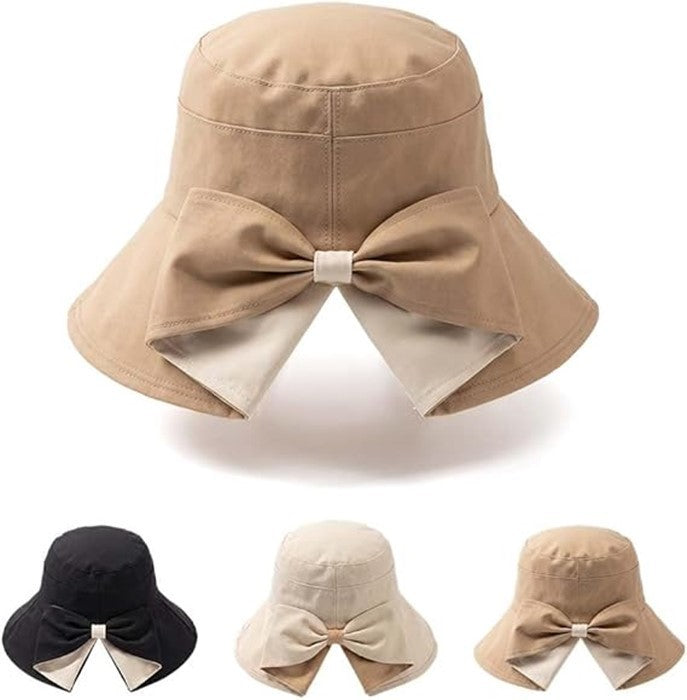 Women's Bowknot Wide Brim Sun Hat – Foldable, 360° Protection UV Protection