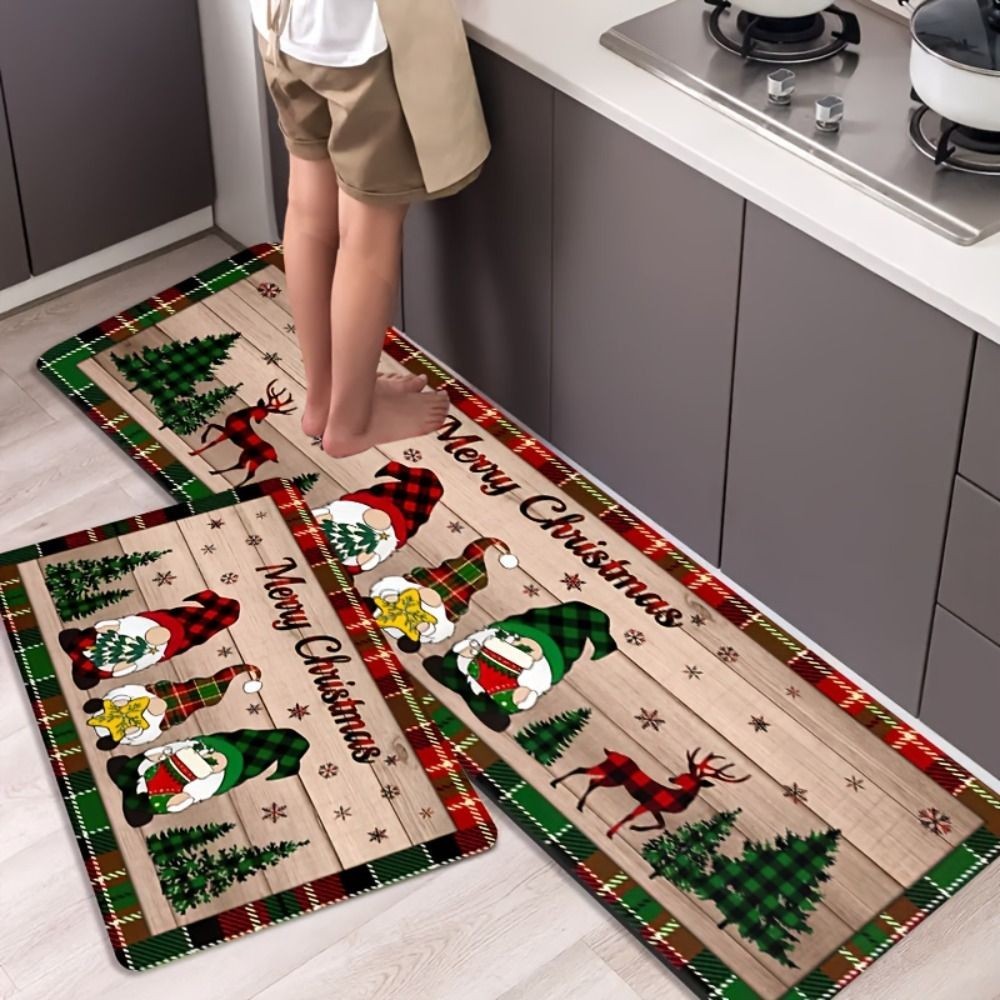 1/2pcs Christmas Kitchen Floor Mat Rug Non Slip Carpet Entrance Mat Rug Decor