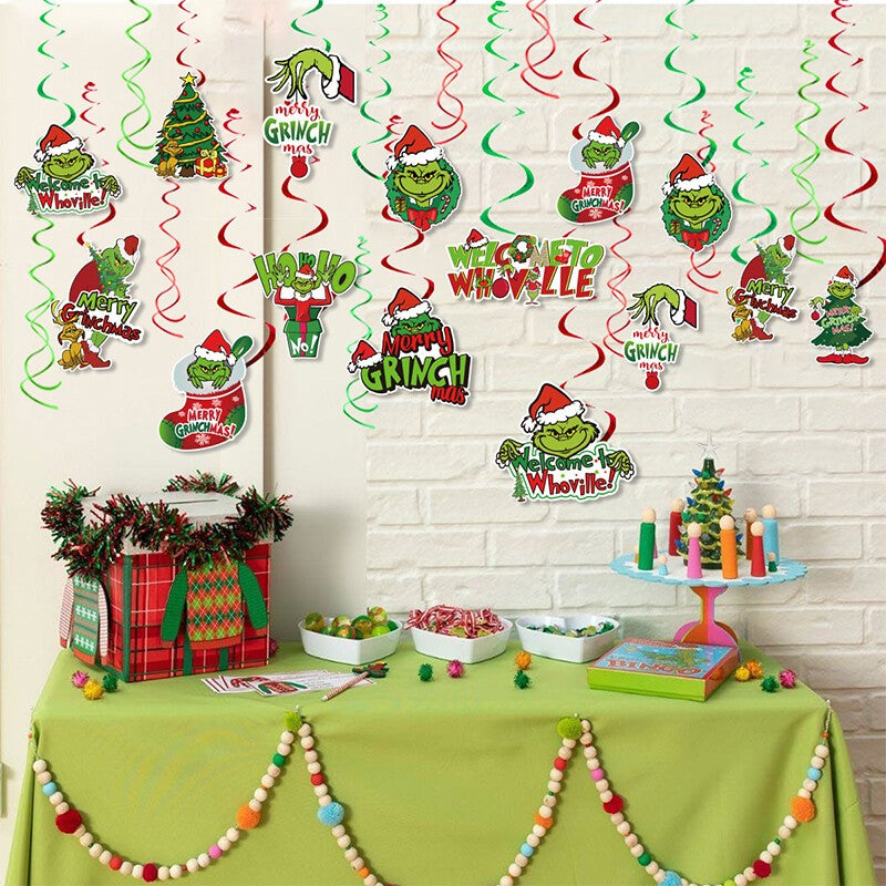 50X Christmas Grinch Hanging Swirl Decor Party Home Decor Christmas Hanging